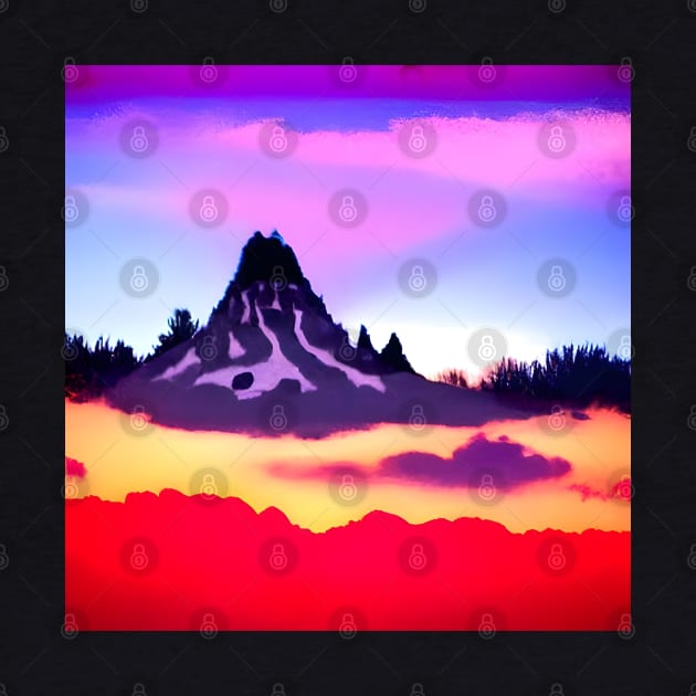 Lonely Mountain Sunset In Surrealistic Wonderland Pop art by DSQuality Design